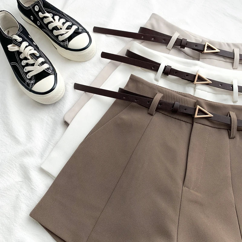 ITOOLIN Casual Women's Shorts A-line High Waist Short Chic Office Lady Shorts With Belted Vintage Female Trousers Spring Summer - 3KDyn